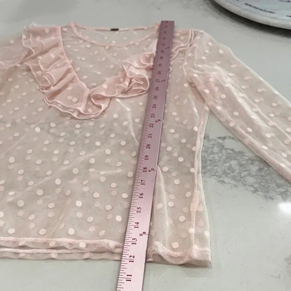 Sheer Pink Polka Dot Ruffle Blouse from Free People - Picture 6 of 7